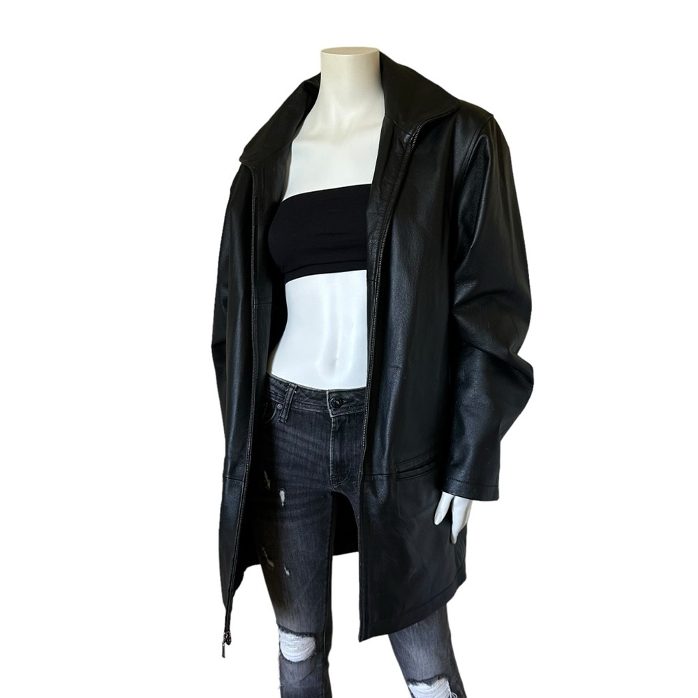 Stunning Oversized Vintage Boyfriend Black Leather Coat Jacket